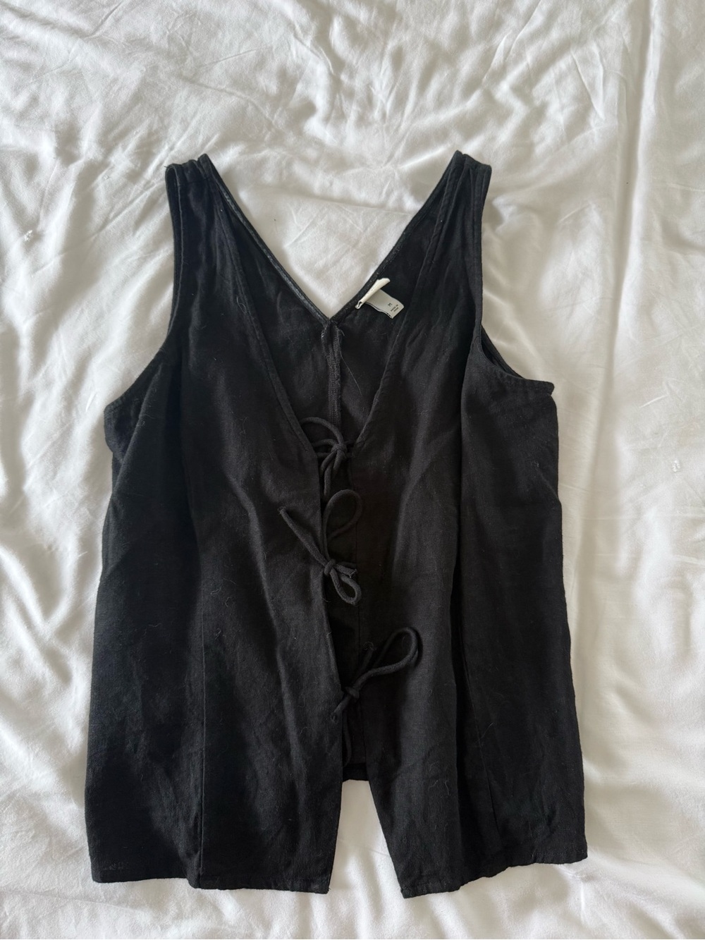 Black Tie-Front Linen top